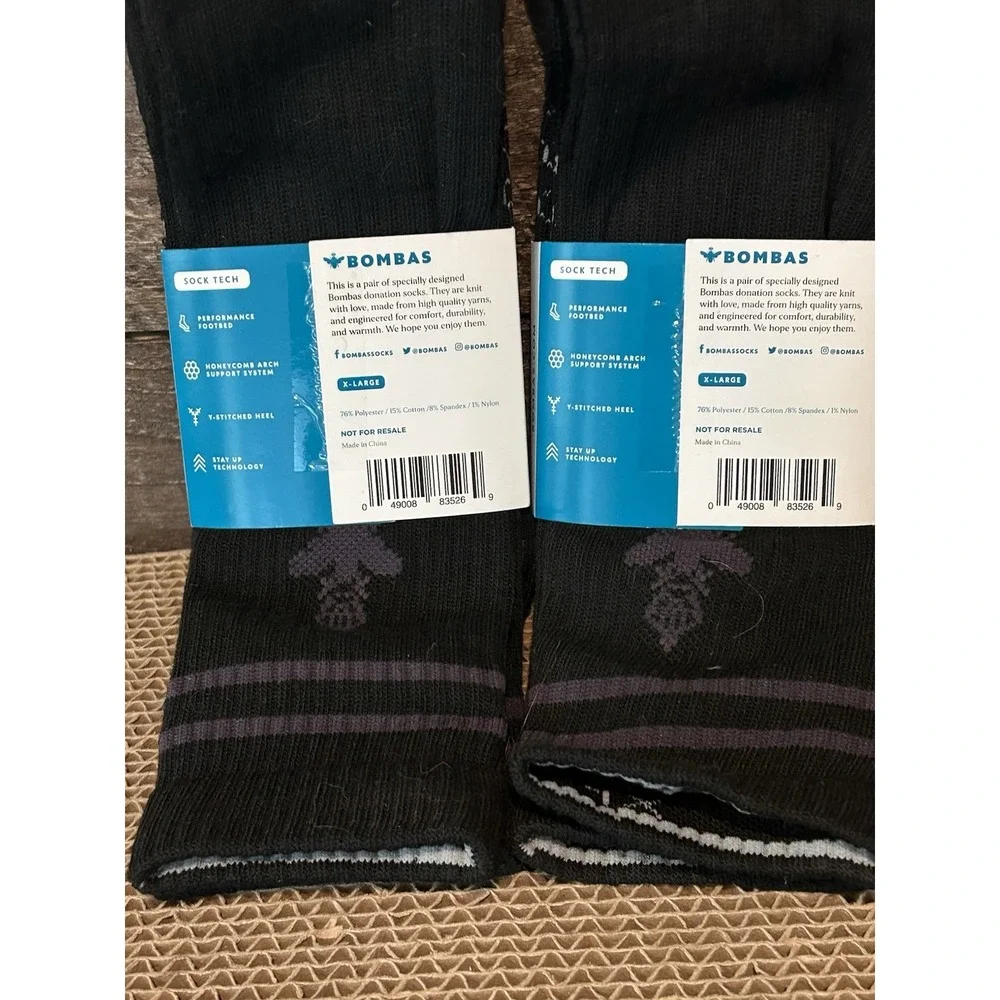 Bombas Socks‎ Men's Solid Calf XLarge Black - 2 Pairs NEW